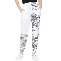 Line Art Black And White Rose Tapered Pants