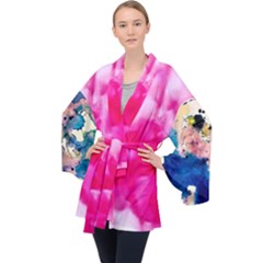 Complementary Contrast Long Sleeve Velvet Kimono 