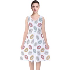 Happy Doodle Laugh V-neck Midi Sleeveless Dress  by tmsartbazaar