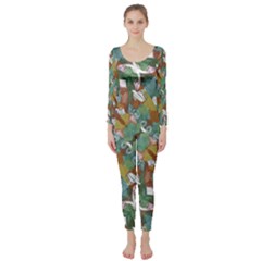 Multicolored Collage Print Pattern Mosaic Long Sleeve Catsuit