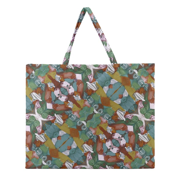 Multicolored Collage Print Pattern Mosaic Zipper Large Tote Bag