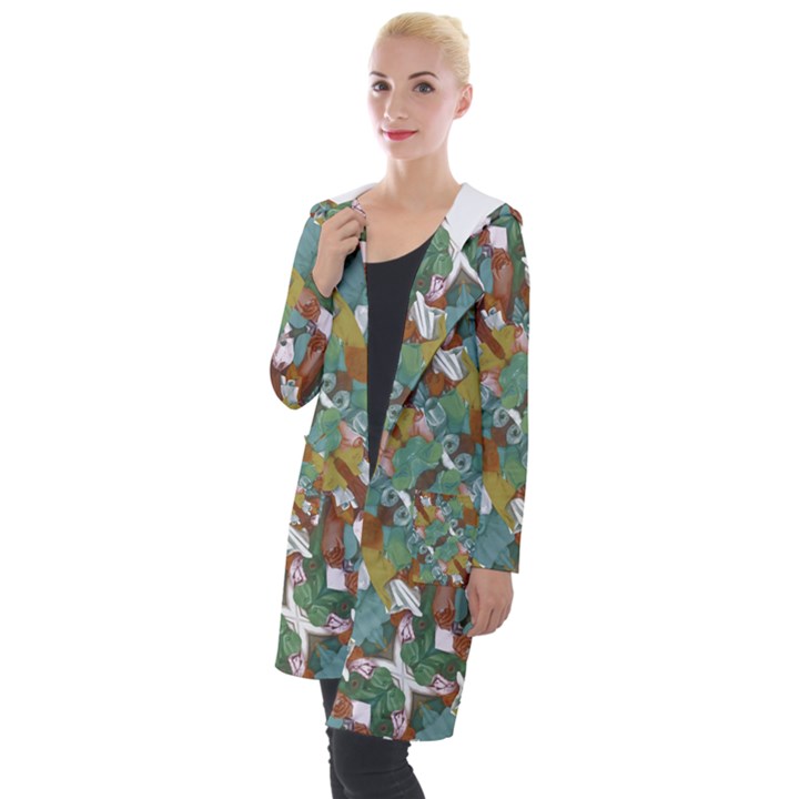 Multicolored Collage Print Pattern Mosaic Hooded Pocket Cardigan