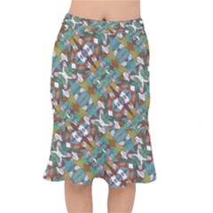 Multicolored Collage Print Pattern Mosaic Short Mermaid Skirt by dflcprintsclothing