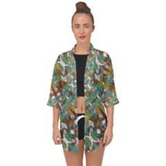 Multicolored Collage Print Pattern Mosaic Open Front Chiffon Kimono