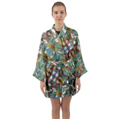 Multicolored Collage Print Pattern Mosaic Long Sleeve Satin Kimono by dflcprintsclothing