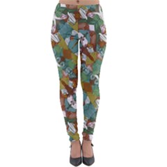 Multicolored Collage Print Pattern Mosaic Lightweight Velour Leggings by dflcprintsclothing