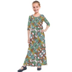 Multicolored Collage Print Pattern Mosaic Kids  Quarter Sleeve Maxi Dress by dflcprintsclothing