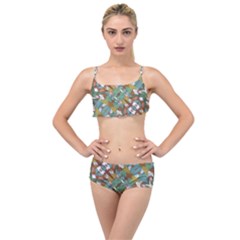 Multicolored Collage Print Pattern Mosaic Layered Top Bikini Set