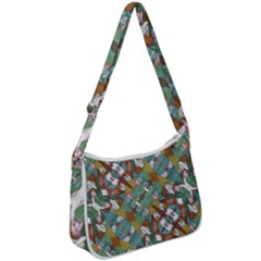 Multicolored Collage Print Pattern Mosaic Zip Up Shoulder Bag