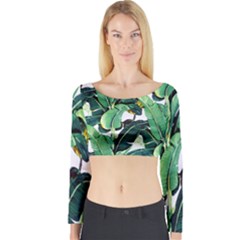 Tropical Banana Leaves Long Sleeve Crop Top by goljakoff