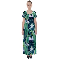 Tropical Banana Leaves High Waist Short Sleeve Maxi Dress by goljakoff