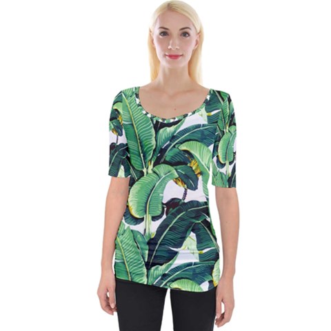 Tropical Banana Leaves Wide Neckline Tee by goljakoff