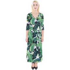 Tropical Banana Leaves Quarter Sleeve Wrap Maxi Dress by goljakoff