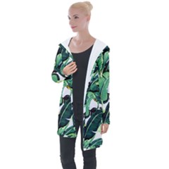 Tropical Banana Leaves Longline Hooded Cardigan by goljakoff