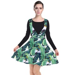 Tropical Banana Leaves Plunge Pinafore Dress by goljakoff