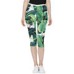 Tropical Banana Leaves Inside Out Lightweight Velour Capri Leggings  by goljakoff