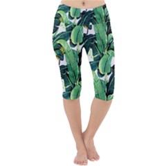 Tropical Banana Leaves Lightweight Velour Cropped Yoga Leggings by goljakoff