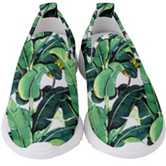 Tropical Banana Leaves Kids  Slip On Sneakers by goljakoff