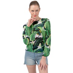 Tropical Banana Leaves Banded Bottom Chiffon Top by goljakoff