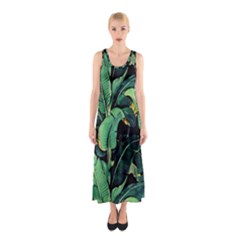 Night Tropical Banana Leaves Sleeveless Maxi Dress by goljakoff