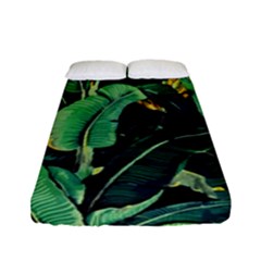 Night Tropical Banana Leaves Fitted Sheet (full/ Double Size) by goljakoff