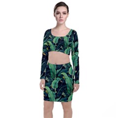 Night Tropical Banana Leaves Top And Skirt Sets by goljakoff