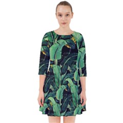 Night Tropical Banana Leaves Smock Dress by goljakoff