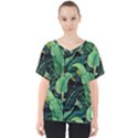 Night tropical banana leaves V-Neck Dolman Drape Top View1