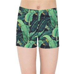 Night Tropical Banana Leaves Kids  Sports Shorts by goljakoff