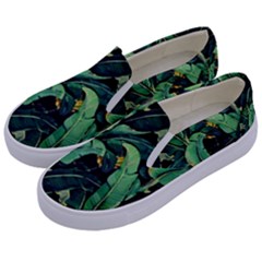 Night Tropical Banana Leaves Kids  Canvas Slip Ons by goljakoff