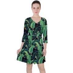 Night Tropical Banana Leaves Ruffle Dress by goljakoff