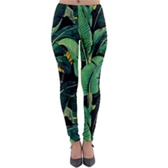 Night Tropical Banana Leaves Lightweight Velour Leggings by goljakoff