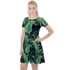 Night Tropical Banana Leaves Cap Sleeve Velour Dress  by goljakoff