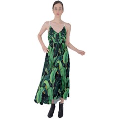 Night Tropical Banana Leaves Tie Back Maxi Dress by goljakoff