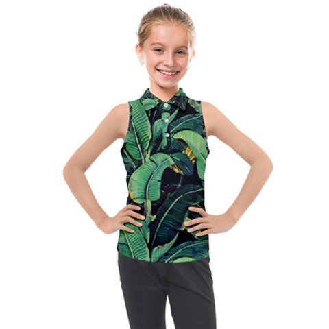 Night Tropical Banana Leaves Kids  Sleeveless Polo Tee by goljakoff