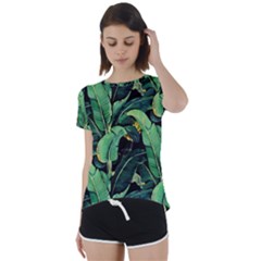 Night Tropical Banana Leaves Short Sleeve Foldover Tee by goljakoff