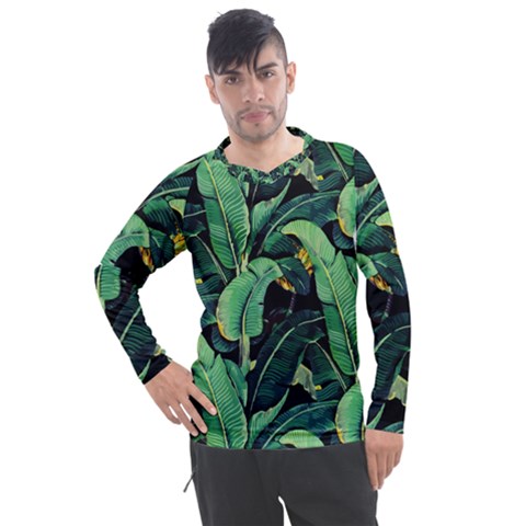 Night Tropical Banana Leaves Men s Pique Long Sleeve Tee by goljakoff