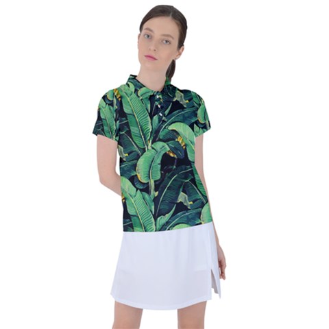 Night Tropical Banana Leaves Women s Polo Tee by goljakoff