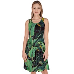 Night Tropical Banana Leaves Knee Length Skater Dress With Pockets by goljakoff