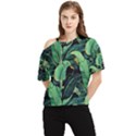 Night tropical banana leaves One Shoulder Cut Out Tee View1