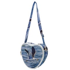 Seagull Flying Over Sea, Montevideo, Uruguay Heart Shoulder Bag by dflcprintsclothing