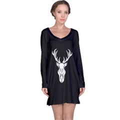 Tribal Buck Black And White Silhouette Long Sleeve Nightdress by WayfarerApothecary