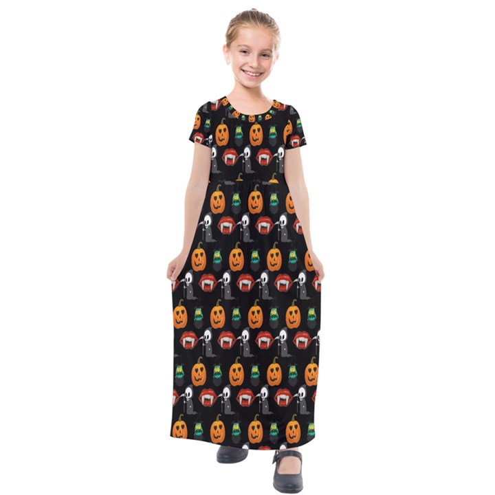 Halloween Kids  Short Sleeve Maxi Dress