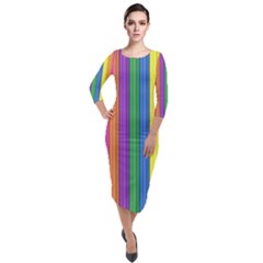 Colorful Spongestrips Quarter Sleeve Midi Velour Bodycon Dress