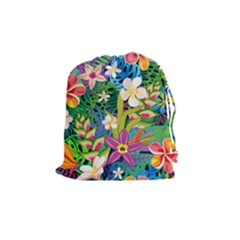 Colorful Floral Pattern Drawstring Pouch (medium) by designsbymallika