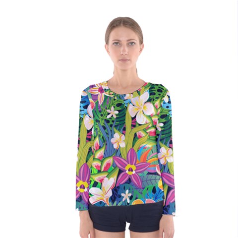 Colorful Floral Pattern Women s Long Sleeve Tee by designsbymallika