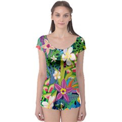 Colorful Floral Pattern Boyleg Leotard  by designsbymallika