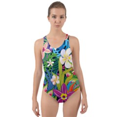 Colorful Floral Pattern Cut-out Back One Piece Swimsuit by designsbymallika