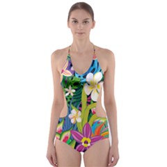 Colorful Floral Pattern Cut-out One Piece Swimsuit by designsbymallika