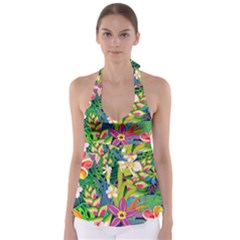 Colorful Floral Pattern Babydoll Tankini Top by designsbymallika